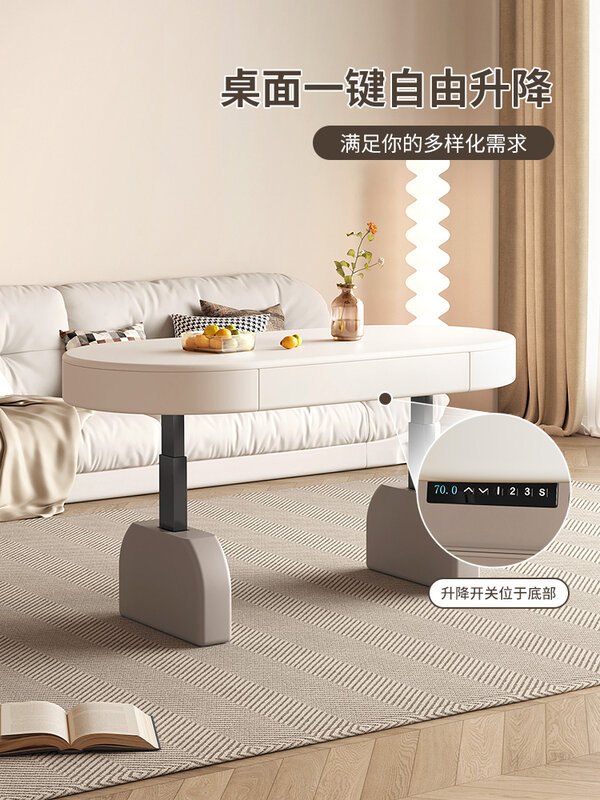 Cream Style Lifting Dining Table and Chair Simple Modern Living Room Table and Desk Integrated