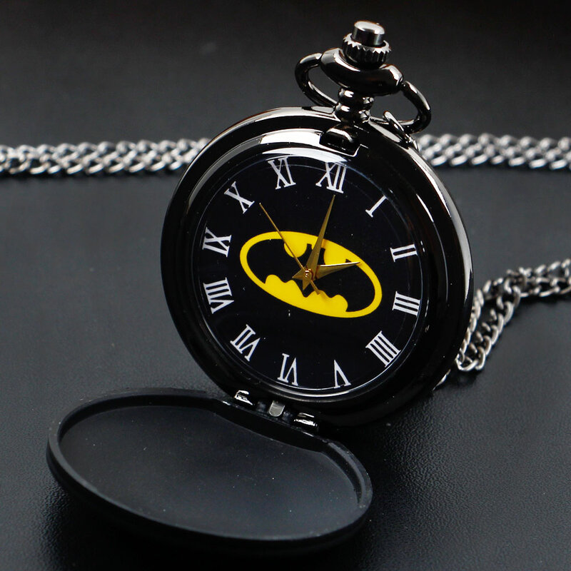 Emblema de Bat Escuro Retro Relógio de Bolso Quartzo Steampunk, Pulseira Vintage, Corrente de Cintura, Acessórios Pingente, Presente para Homens e Mulheres