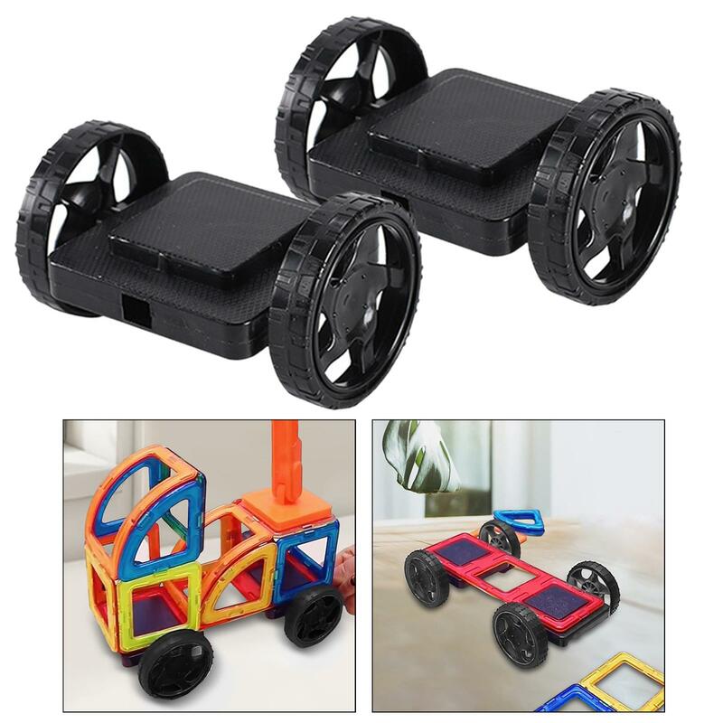 2 Pieces Magnet Puzzles Stacking Blocks Wheels Base Construction Base Wheels Wheel Set Magnet Tile Accessory Stem Toys for Kids