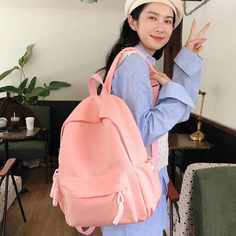 Универсальный однотонный рюкзак для женщин, вместительная школьная сумка для книг для подростков, студенток, повседневный дорожный нейлоновый ранец для повседневного использования