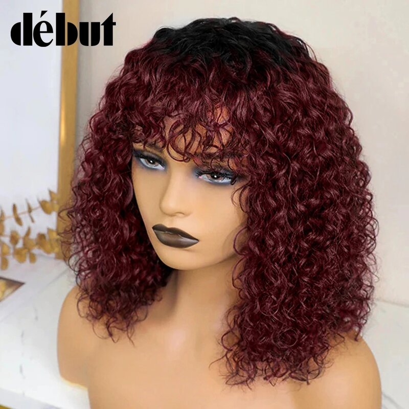 Short Pixie Bob Cut Human Hair Wigs With Bangs Jerry Curly For Women Brazilian Highlight Honey Water Wave Blonde Colored Wigs