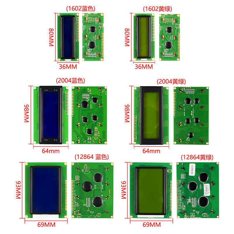 LCD1602 LCD 1602 2004 12864 모듈, 블루 그린 스크린, HD44780 컨트롤러, 블루 블랙 라이트, 16x2, 20X4 문자
