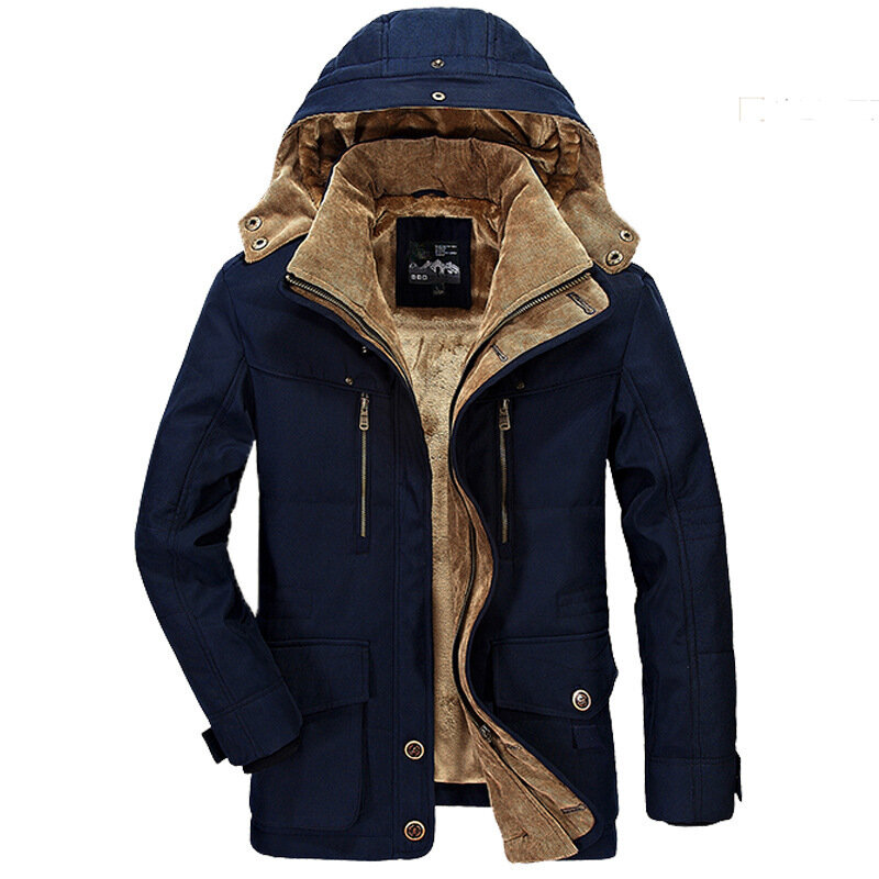 남성 겨울 코튼 패딩 재킷, 중간 길이 플러스 벨벳 두꺼운 코튼 패딩 재킷, 멀티 포켓 패딩 재킷, 남성 브랜드 코트