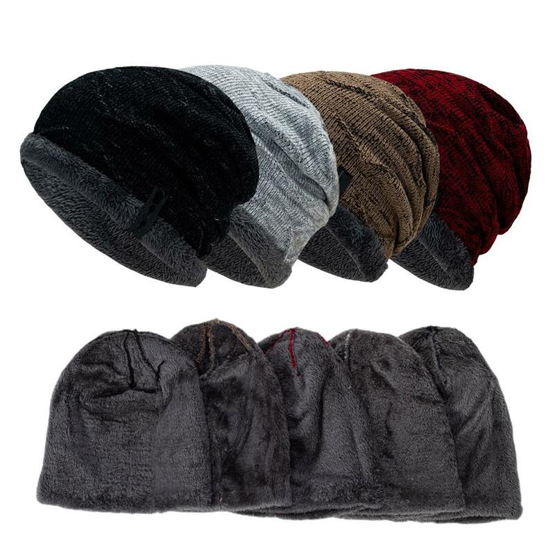 Men Baggy Beanie Knit Hat Winter Warm Fleece Wool Cap Ski Hat Winter Warm Slouchy Beanie Thicken Knitted Beanies