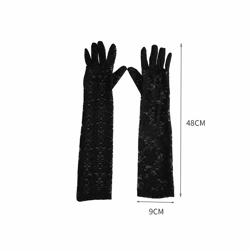 Перчатки женские длинные солнцезащитные с кружевом, элегантные пикантные кружевные сетчатые, с защитой от УФ излучения, белые черные, для вождения, летние