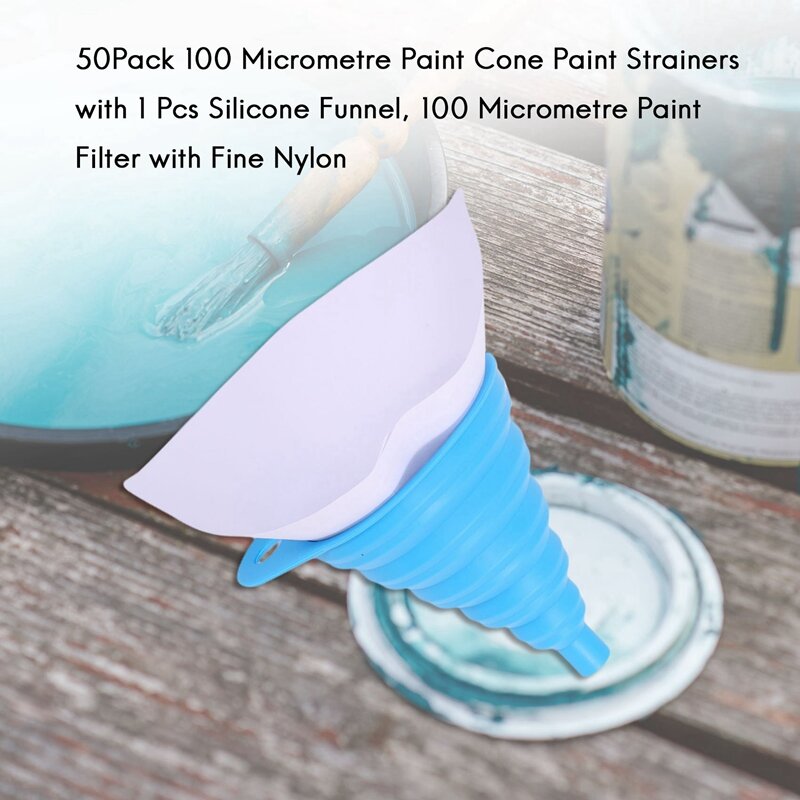 Filtres à peinture en cône micromètre 100, avec 1 entonnoir en Silicone, filtre 100 micromètre en Nylon fin, 50 paquets