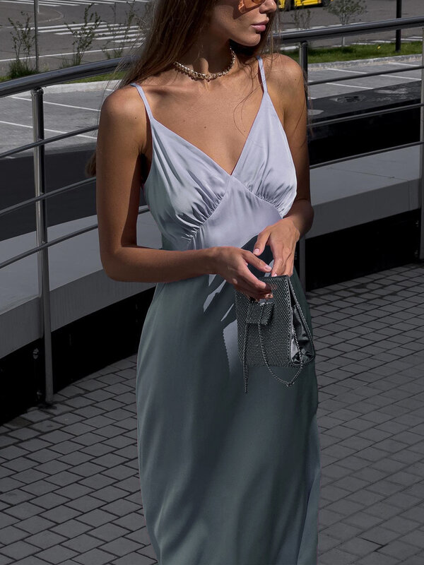 Vestido feminino preto sem encosto com cinta espaguete, cetim slim sexy, vestidos com decote em v, lindos vestidos de festa elegantes, novos