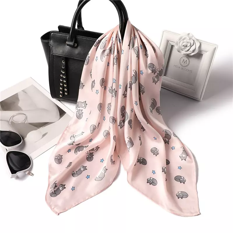 Bufanda de seda con estampado de zorro para mujer, bufandas de alta calidad para el cuello, Foulard, diadema, pañuelo de mano, 2022