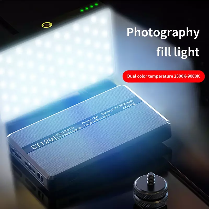 Lampa wideo do wypełnienia z 6 kolorowymi kartami wbudowany akumulator 10-stopniowa lampa z klipsem