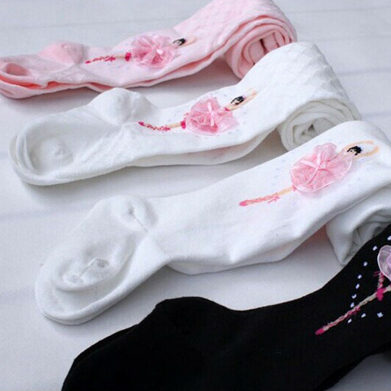 Ropa de baile para niñas, medias de red suave con pies, color blanco y rosa, 5136