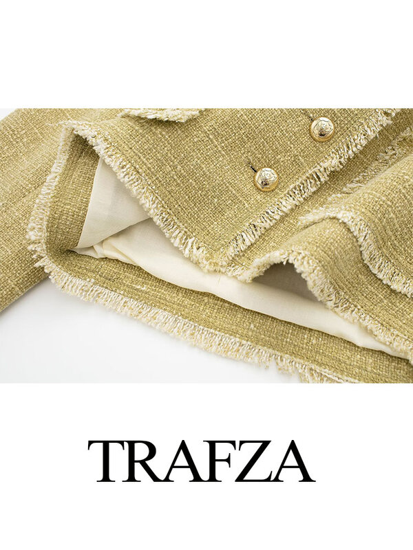 TRAFZA-Veste Courte Vintage pour Femme, Manteau Chic à Simple Boutonnage, Manches sulf, Poche