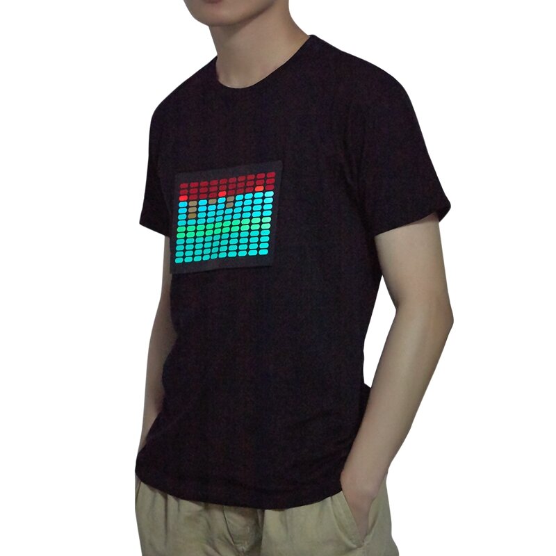 Męska koszulka z aktywowanym dźwiękiem, rozświetlająca, migająca koszulka z krótkim rękawem i korektorem Rock Disco