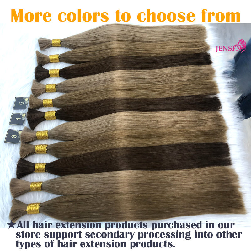JENSFN ekstensi rambut jumlah besar rambut manusia lurus rambut alami asli 50g/untai #613 60 persediaan Salon pirang coklat 16 "-26" inci
