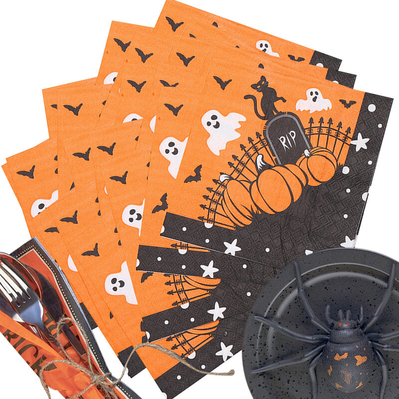 Halloween Paper Napkins Supplies 20 Sheets Cartoon Print Double Layer Tissue for Home Kitchen Office Dinner Party