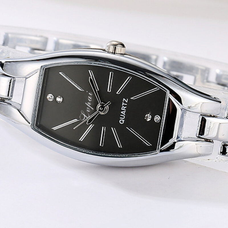 นาฬิกาควอตซ์สแตนเลสสตีลแบบบางเรียบหรูสำหรับผู้หญิงนาฬิกาผู้หญิงประดับเพชรเรียบง่าย