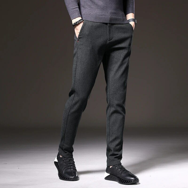 Мужские весенне-осенние модные деловые повседневные длинные черные брюки, мужские эластичные прямые строгие брюки, новый стиль