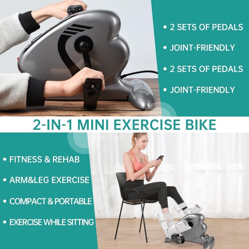 Exercitador de pedal elétrico, Mini bicicleta ergométrica com protetores de perna, Baixo Impacto, Reabilitação para Braços e Pernas, No R