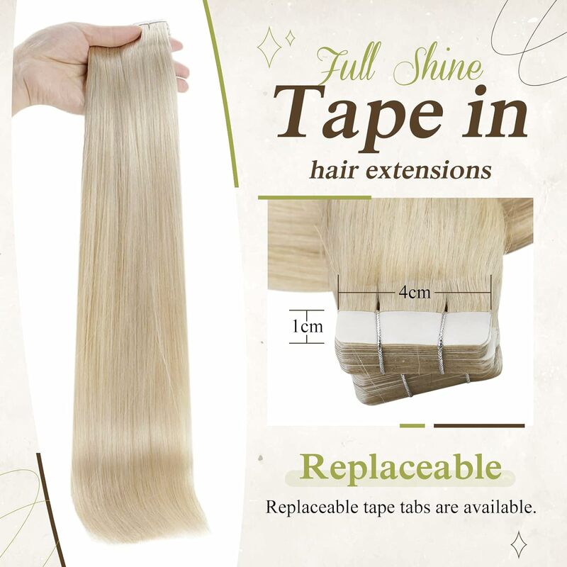 Full Shine Tape-In 100% Remy Cabelo Humano para Mulheres, Invisível, Liso, Dupla Face, Confortável, Sedoso, Natural, Ins