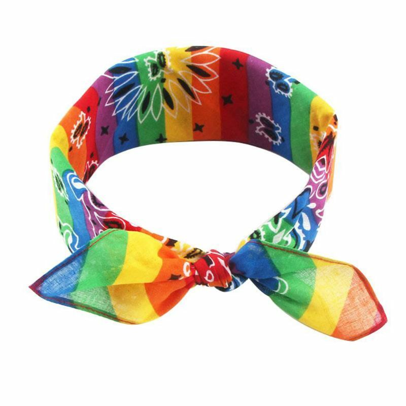 Bandana in cotone con fascia per capelli Paisley a righe arcobaleno, fascia per capelli, sciarpa quadrata, maschera