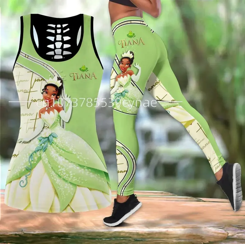 Disney Prinses Tiana Damesboek Holle Vest + Damesleggings Yoga Set Fitness Leggings Sportset