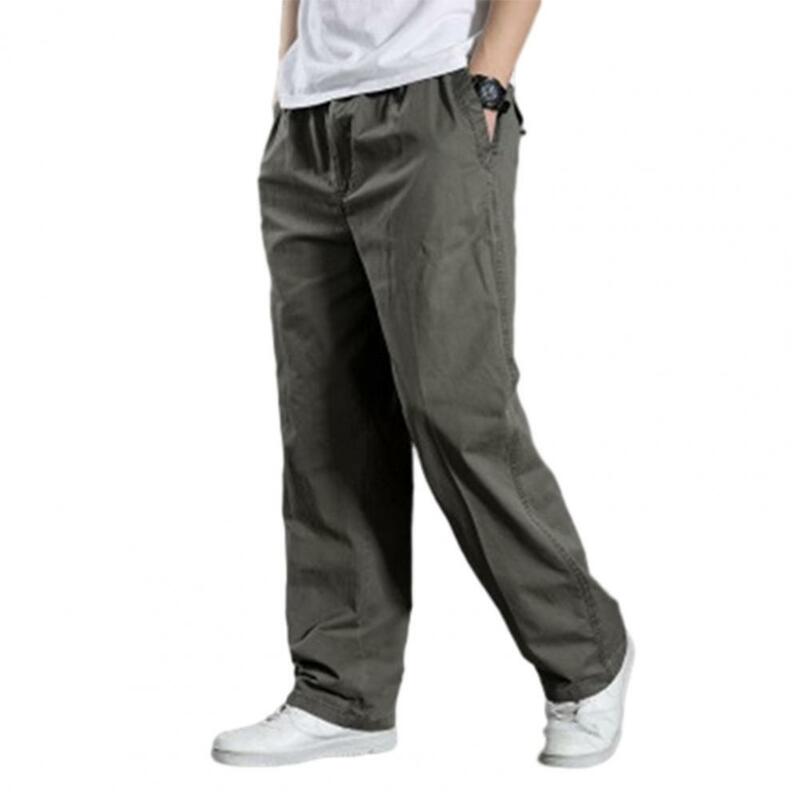 Calça de cintura elástica masculina com cordão, calça casual solta, bolso grande, reta, perna larga, masculina, primavera, outono