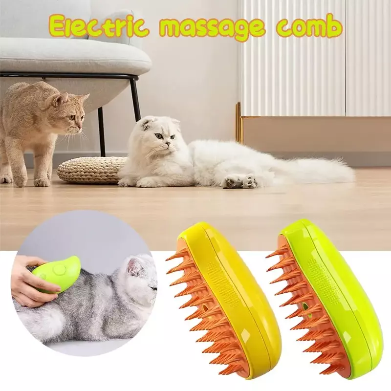 Pente elétrico anti-voador massagem para Pet, Banho de spray, Carregamento USB, Depilação flutuante, Pente de gato e cachorro, Pet Care