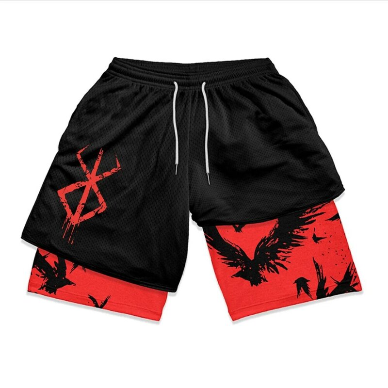 Anime Shorts 2 In 1 Bilayer Sport Shorts Quick Dry Running Jogging Performance Shorts Casual Summer for Men