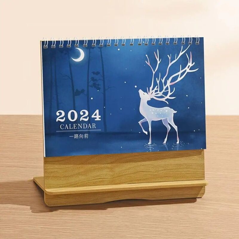 Calendario de escritorio hecho a mano con fecha, artesanía de papel, año del Dragón, Base de madera, soporte de madera, oficina, 2024