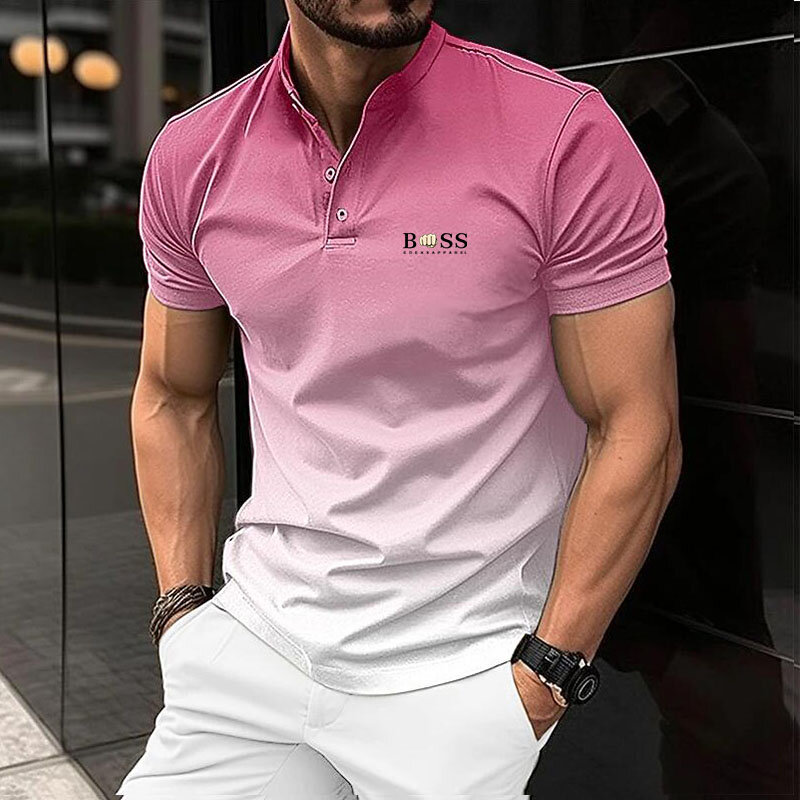 Мужская Повседневная рубашка-поло с коротким рукавом, модная рубашка на молнии с отложным воротником, мужская модель