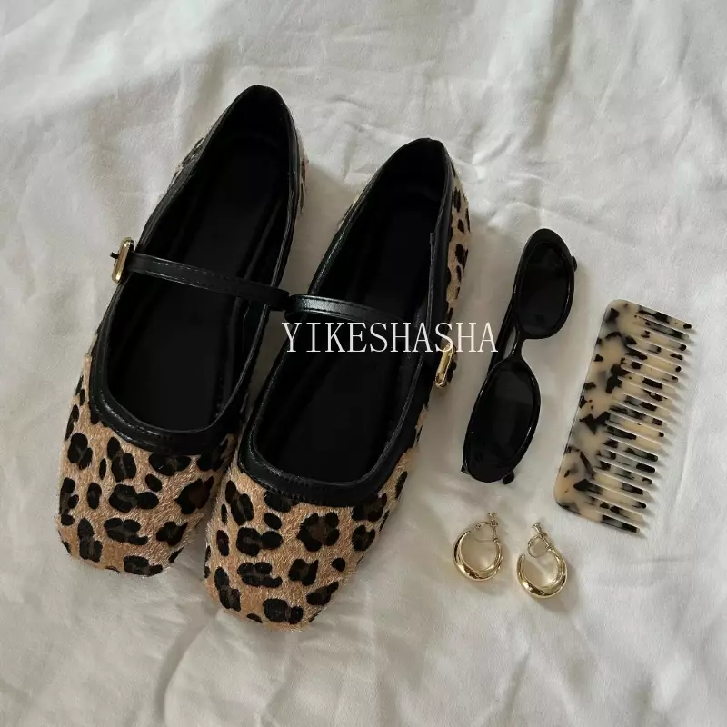 Sexy Women's Flat Shoes Round Toe Leopard Print Shoes Casual Breathable Slip-on Flat Outdoor Ladies Mary Jane Shoes SYDanne