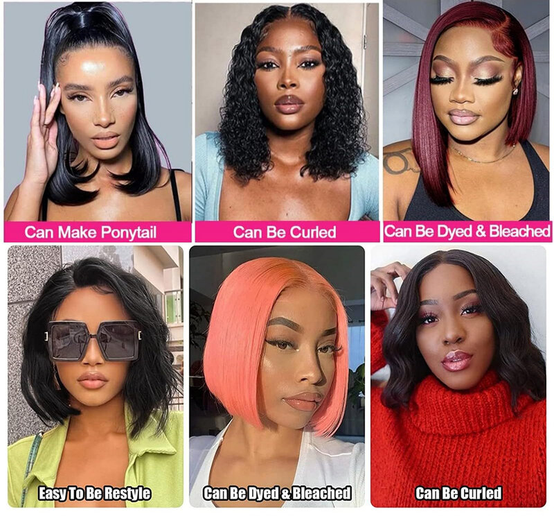 Glueless Bob Wig 13X4 Straight Transprent Lace Frontal Wigs For Women Human Hair 100% Unprocessed Brazilian Hair Free Shipping