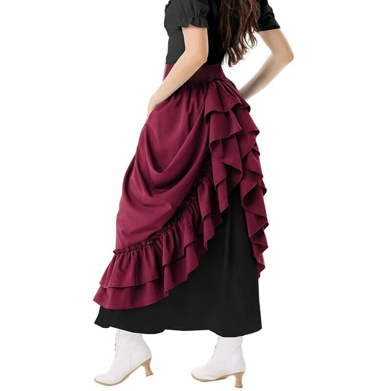 Summer Retro skirt High-End Elegant Irregular Pleated Lace Up Skirts Medieval High Waisted Court Style Stage Performance Costume