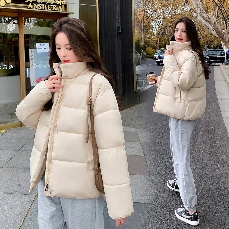 Jaqueta curta acolchoada de algodão grosso feminino, parkas soltas de puffer coreano, outwear grande feminino, casacos de inverno femininos, novo, 2023