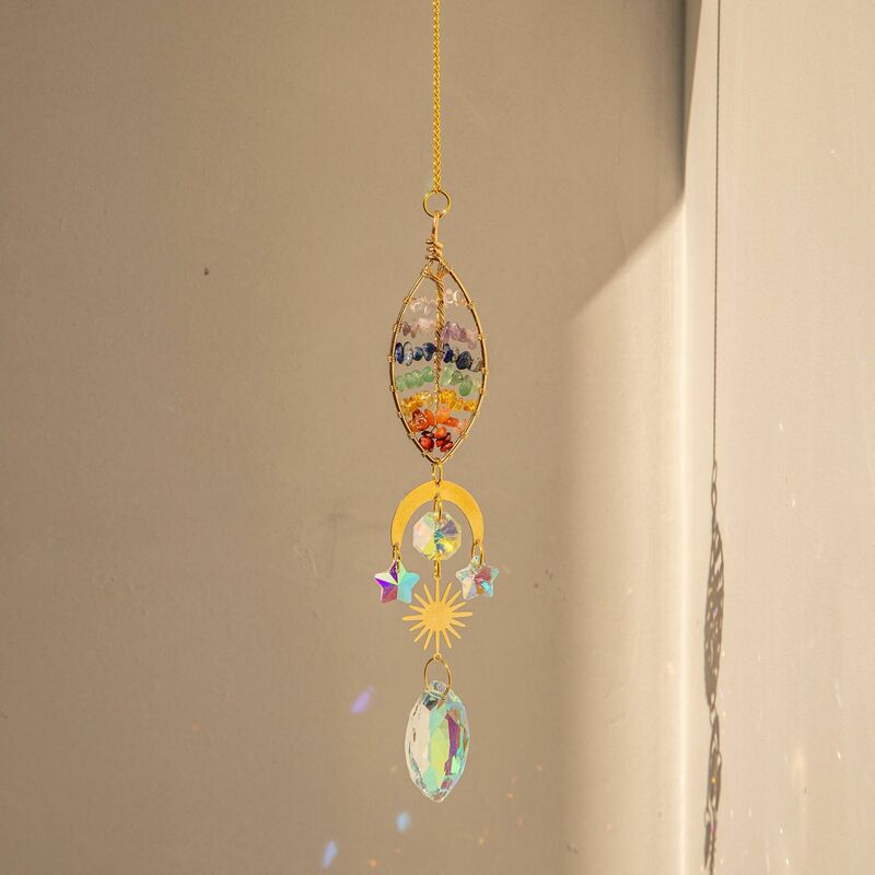 Suncatcher Crystal Life Tree Hanging Decor Stained Glass Moon Chakra Rainbow Maker Light Catcher For Garden Outdoor Decoration