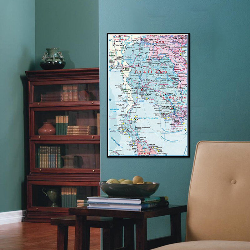60*90cm Map of The Thailand Wall Art Poster Unframed Print Non-woven Canvas Painting Living Room Home Decor Office Supplies