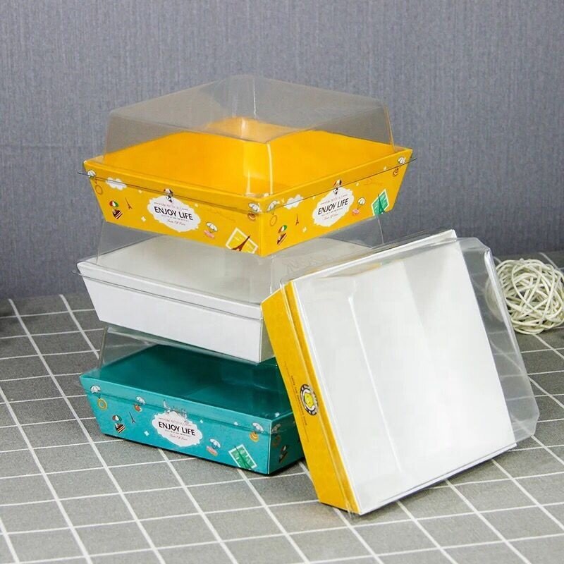 Customized productFood grade transparent window bakery container white square sandwich box rectangle roll cake packaging