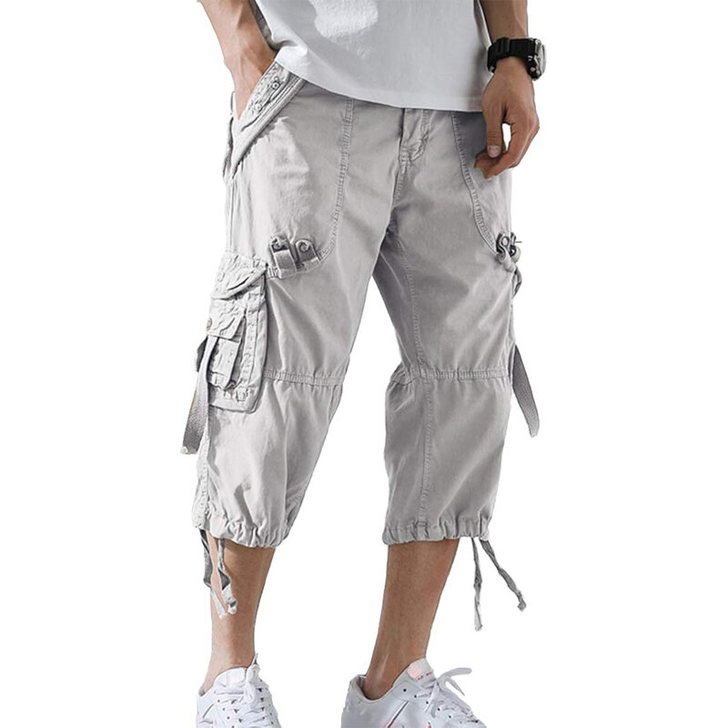 Calções de tecido respirável confortável masculino, bolsos convenientes, estilo moderno, verão