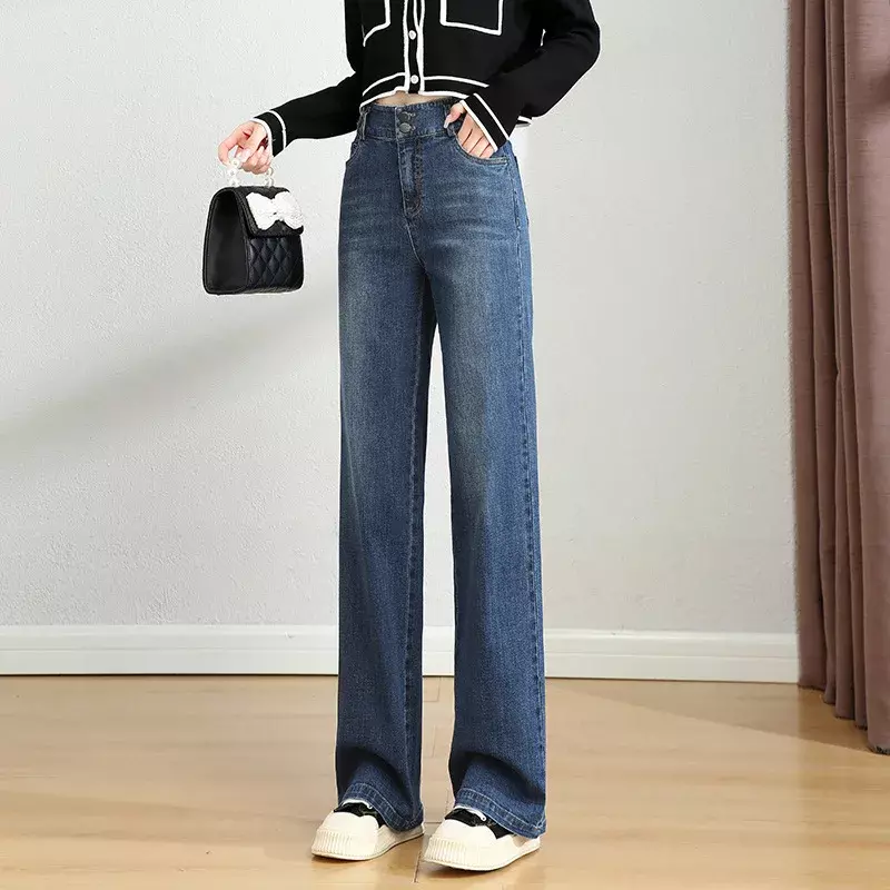 2023 New Autumn and Winter Jeans Women's High Waist Versatile Wide Leg Pants Straight Leg Jeans Stretch Slim Women's Pants