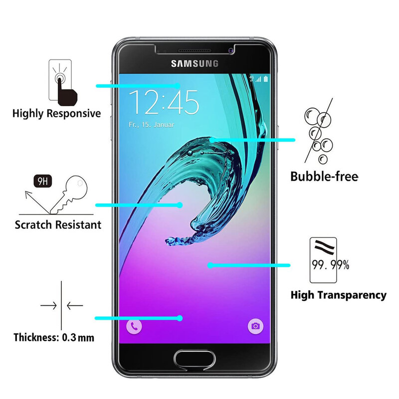 Kaca pelindung layar untuk Samsung Galaxy A5, 2/4 buah 2016 2017 A510 A520 Film kaca Tempered