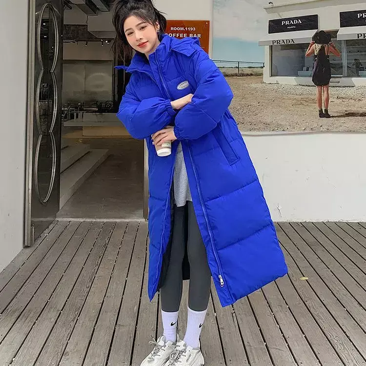 Jaqueta longa até o joelho para mulheres, jaqueta de algodão solta e espessa, versão coreana, nova, inverno, 2023