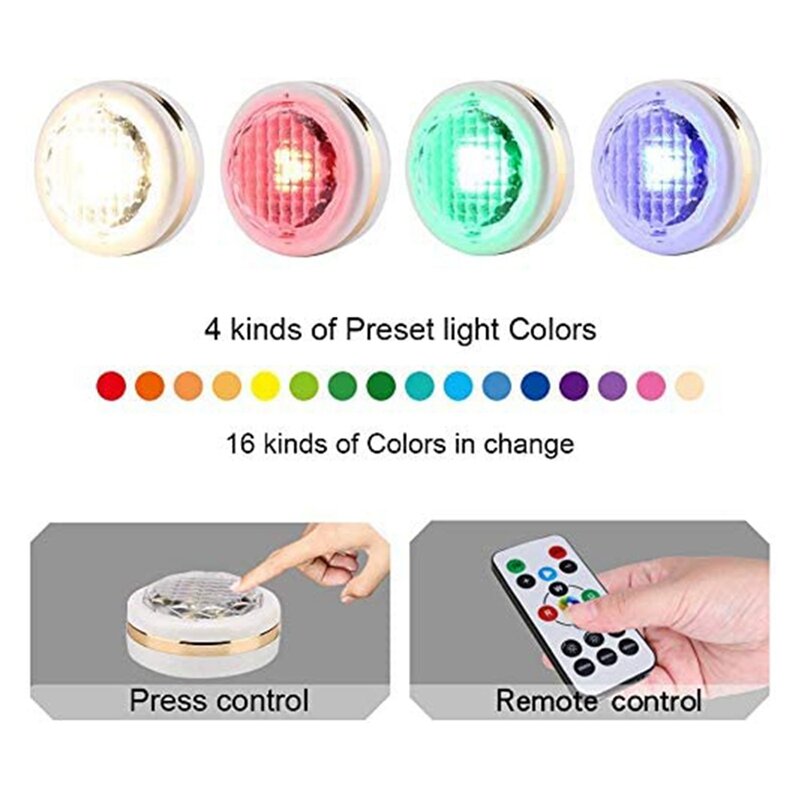 Wireless LED Puck Lights With Remote Control,LED Under Cabinet Lighting,Puck Lights Battery Operated,Closet Light,6 Pack