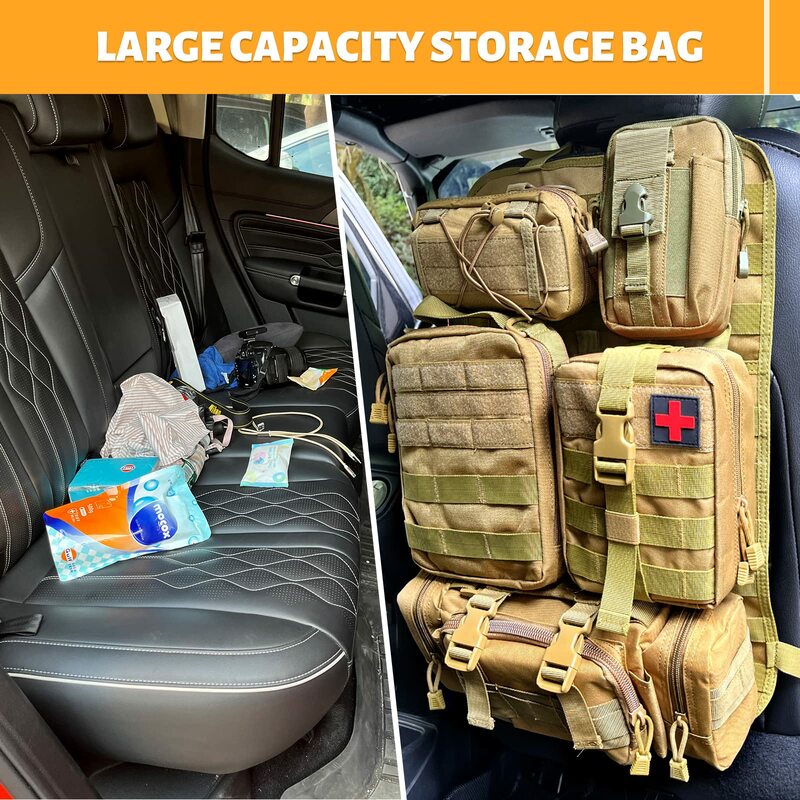 Molle Car Seat Back Organizer Tactical Seat Back Organizer with 5 Molle Pouches Universal Vehicle Panel Organizer Storage Bag