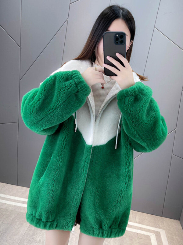 Discount Winter Jacket Women Real Fur Long Coat Natural Weave Wool Two-color Stitching Thick Warm Loose Outerwear Streetwear