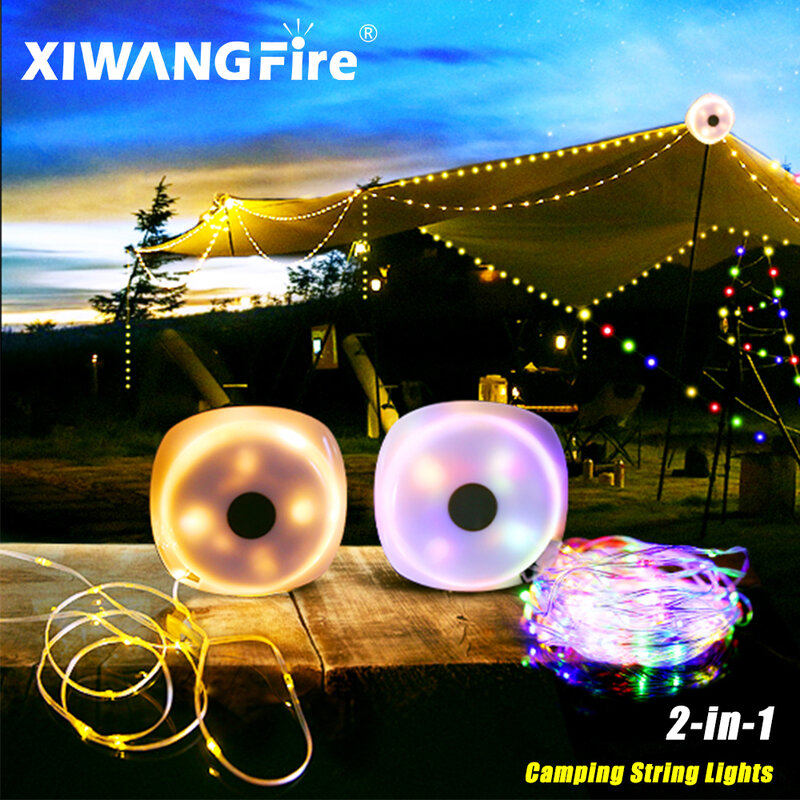Camping luzes de corda com lanternas, IPX6 impermeável, lanternas recarregáveis, design 2 em 1, 2000mAh, 33Ft