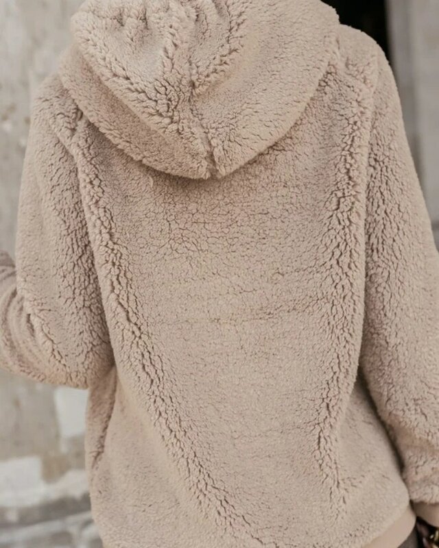 Neue elegante 2023 Herbst und Winter lässig Mode Temperament Pendeln Tasche Design Kordel zug warmen Teddy Hoodie für Frauen