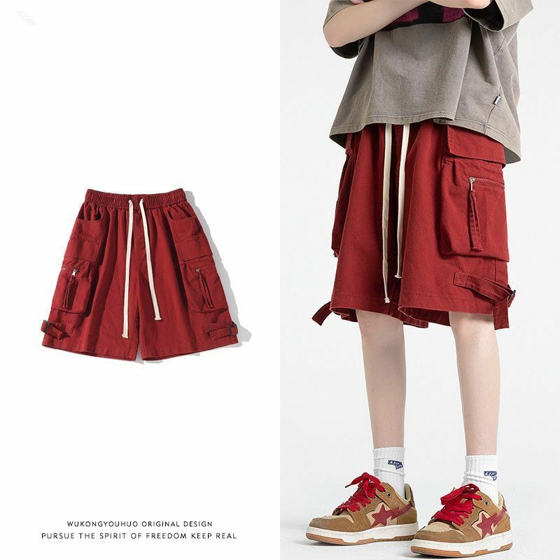 Retro Japanse Multi Pocket Work Shorts Heren Zomer Mode Straat Losse Veelzijdige Capri 'S 2023 Nieuwe Joggingbroek Shorts Dames