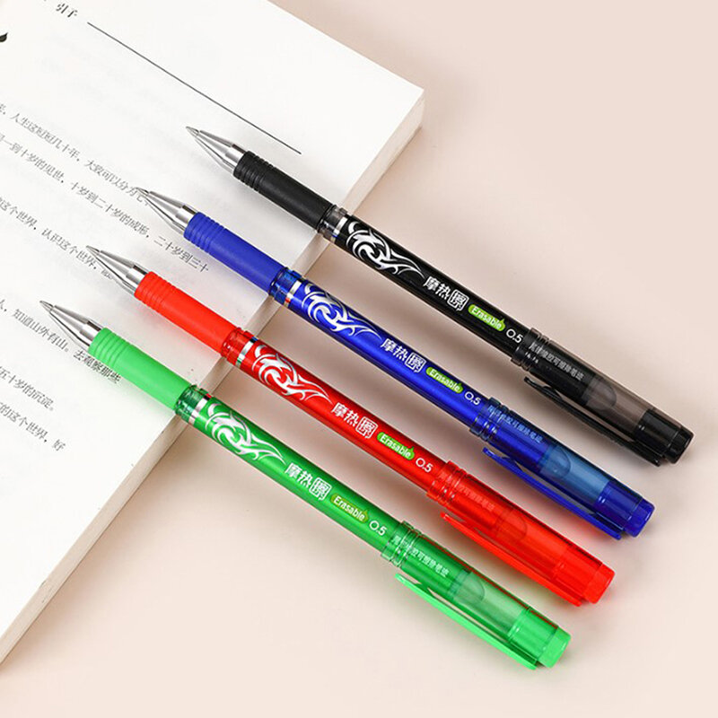 Ensemble de stylos à Gel effaçables magiques, 0.5mm, 4 couleurs, tiges de recharge, encre, papeterie, stylos rétractables, tiges de poignée lavables