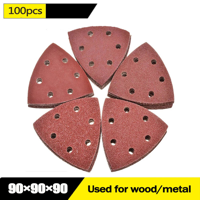 100 pces 90mm delta lixadeira triangular disco lixa gancho & loop ferramentas abrasivas para lixar grit 40-400