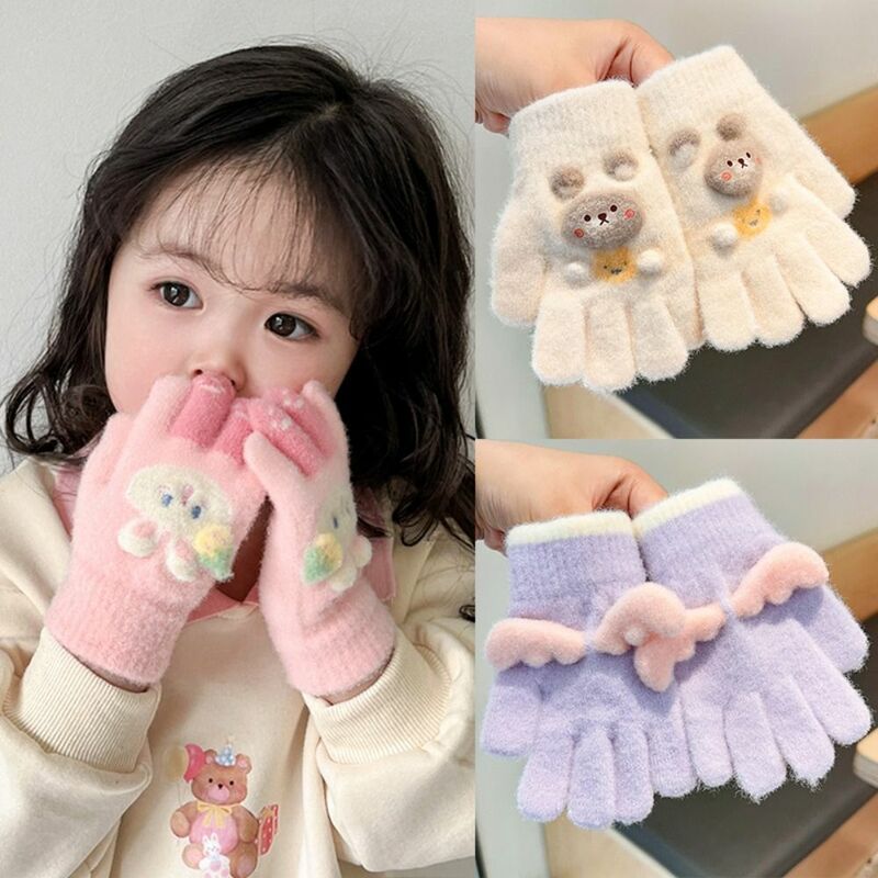 Милые Мультяшные детские вязаные перчатки Плюшевые утепленные ветрозащитные перчатки Зимние теплые детские перчатки с пальцами для спорта на открытом воздухе
