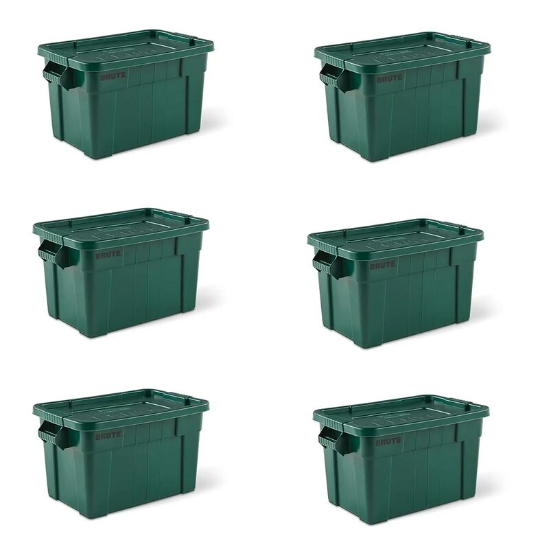 Rubbermaid-contenedor de almacenamiento de productos comerciales Brute Tote con tapa incluida, 20 galones, verde oscuro, resistente/reutilizable